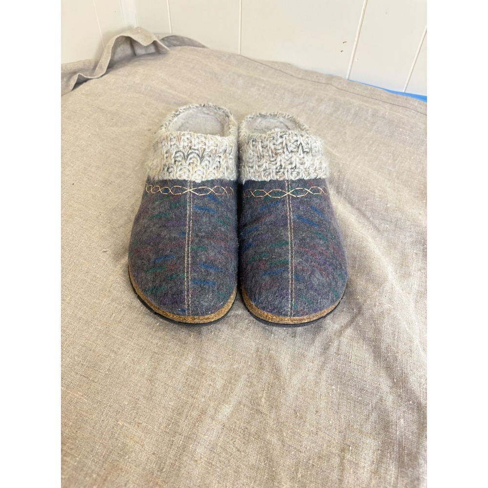 Earth Origins Womens Felted Wool Clogs Knit Collar Mules Gray Multi Size 7
